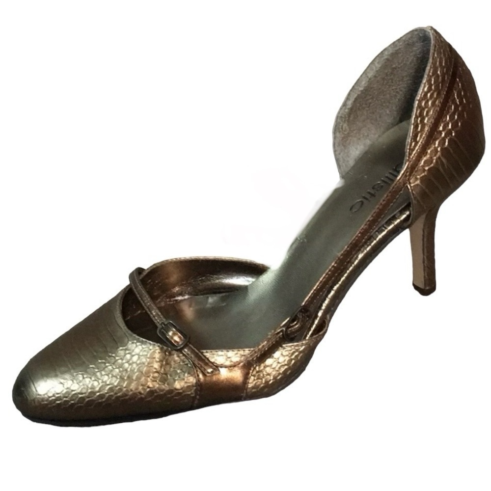 BALLISTIC METALLIC GOLD KITTEN HEEL d'Orsay style PUMPS BUCKLES
